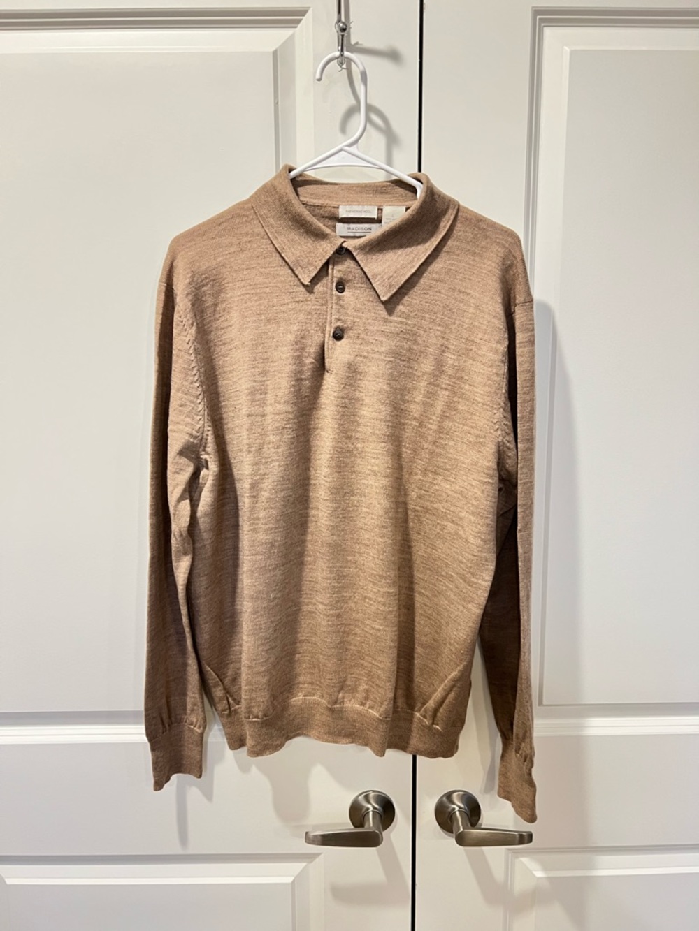 Madison Tan Merino Wool Polo Sweater